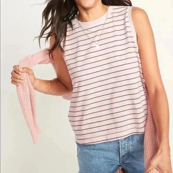 Old Navy NWT Loose Vintage Relaxed Sleeveless Crew-Neck Striped Tee XXL - Picture 1 of 6